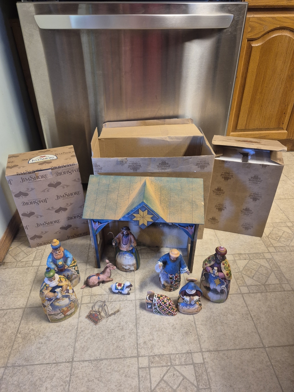 JIM SHORE HEARTWOOD CREAK ENESCO 2003 10 PIECE FULL SIZE NATIVITY SET #113254T